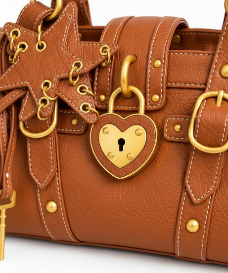 Kısche Kalp Kilitli Charm Detaylı Premium Çanta KISCHE-001 - TABA