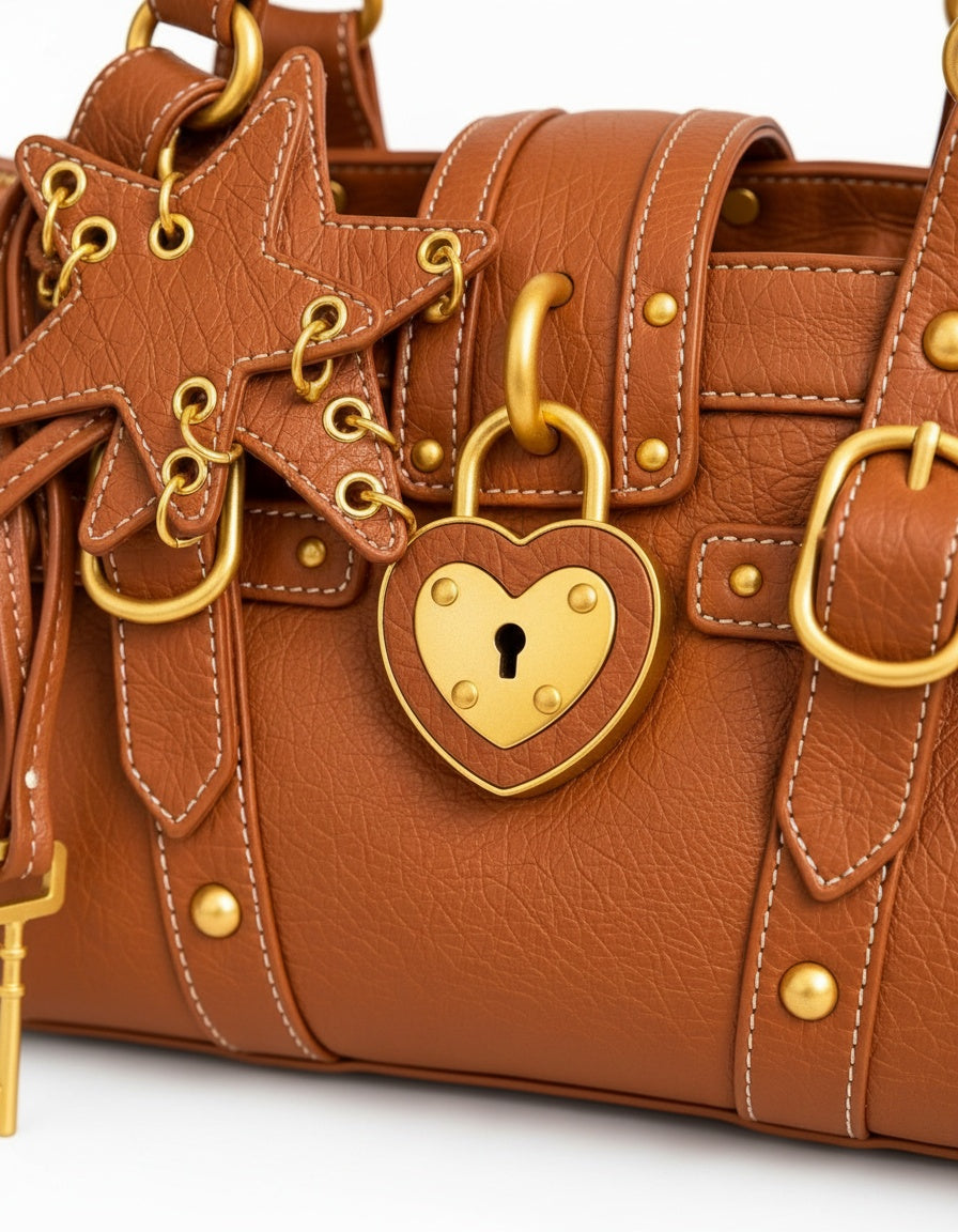 Kısche Kalp Kilitli Charm Detaylı Premium Çanta KISCHE-001 - TABA