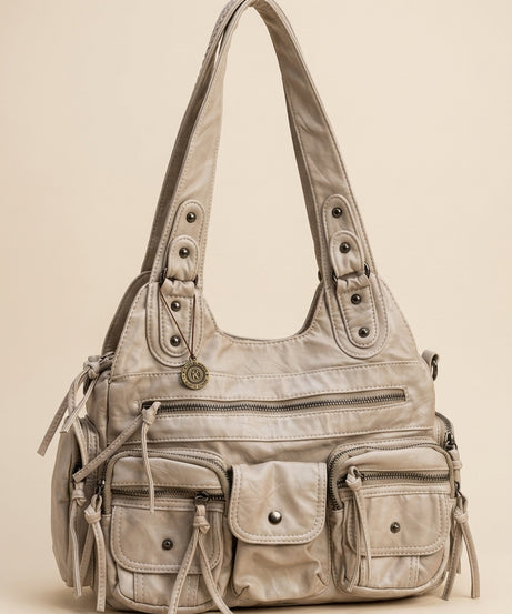 Kavi A022 yıkama deri çanta beige stüdyo