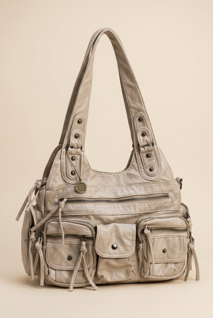 Kavi A022 yıkama deri çanta beige stüdyo