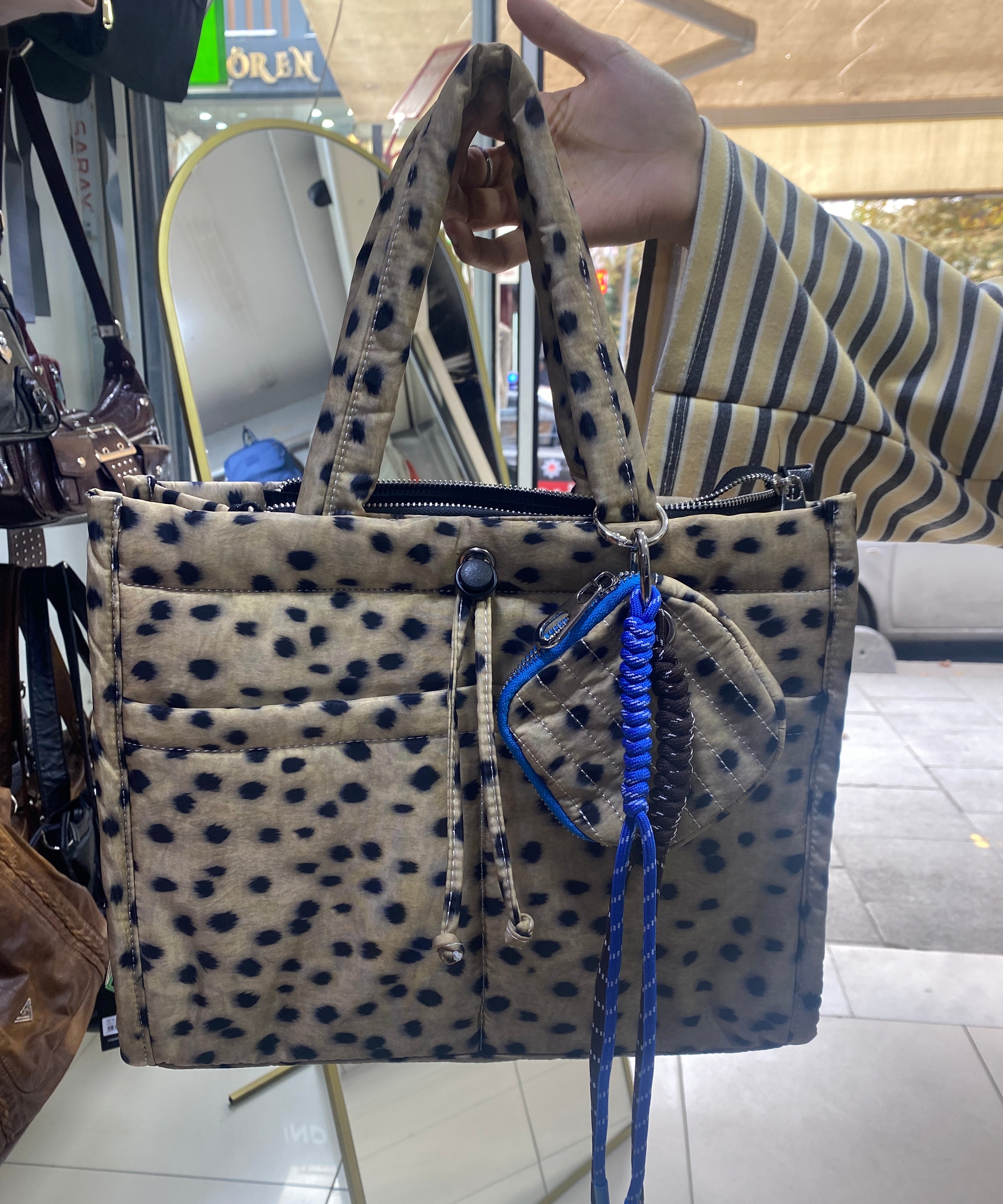 ÇÇS 18620 Kapitone Shopper Çanta - BEJ BENEKLİ