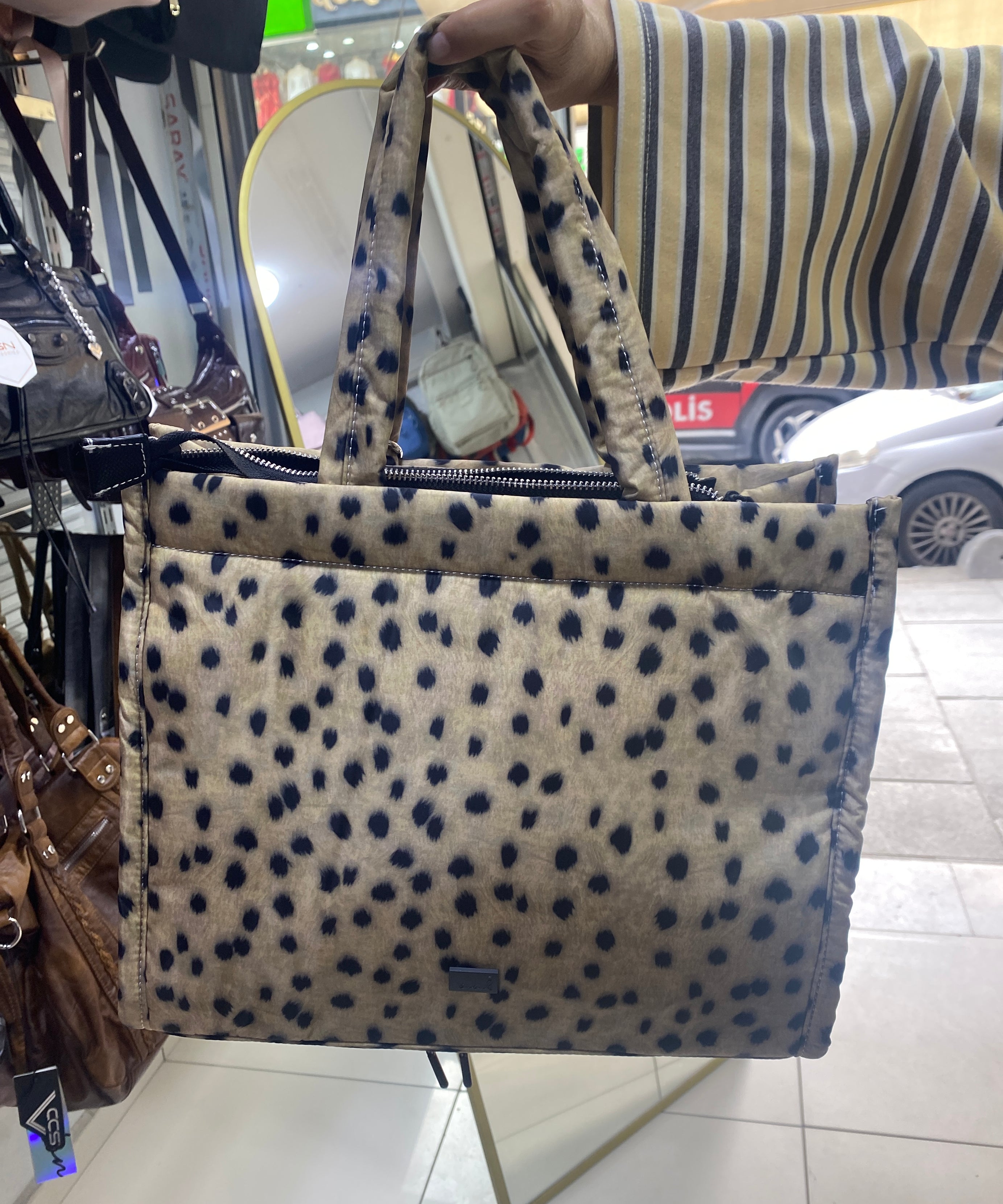 ÇÇS 18620 Kapitone Shopper Çanta - BEJ BENEKLİ