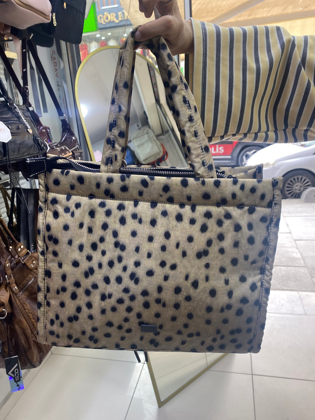 ÇÇS 18620 Kapitone Shopper Çanta - BEJ BENEKLİ