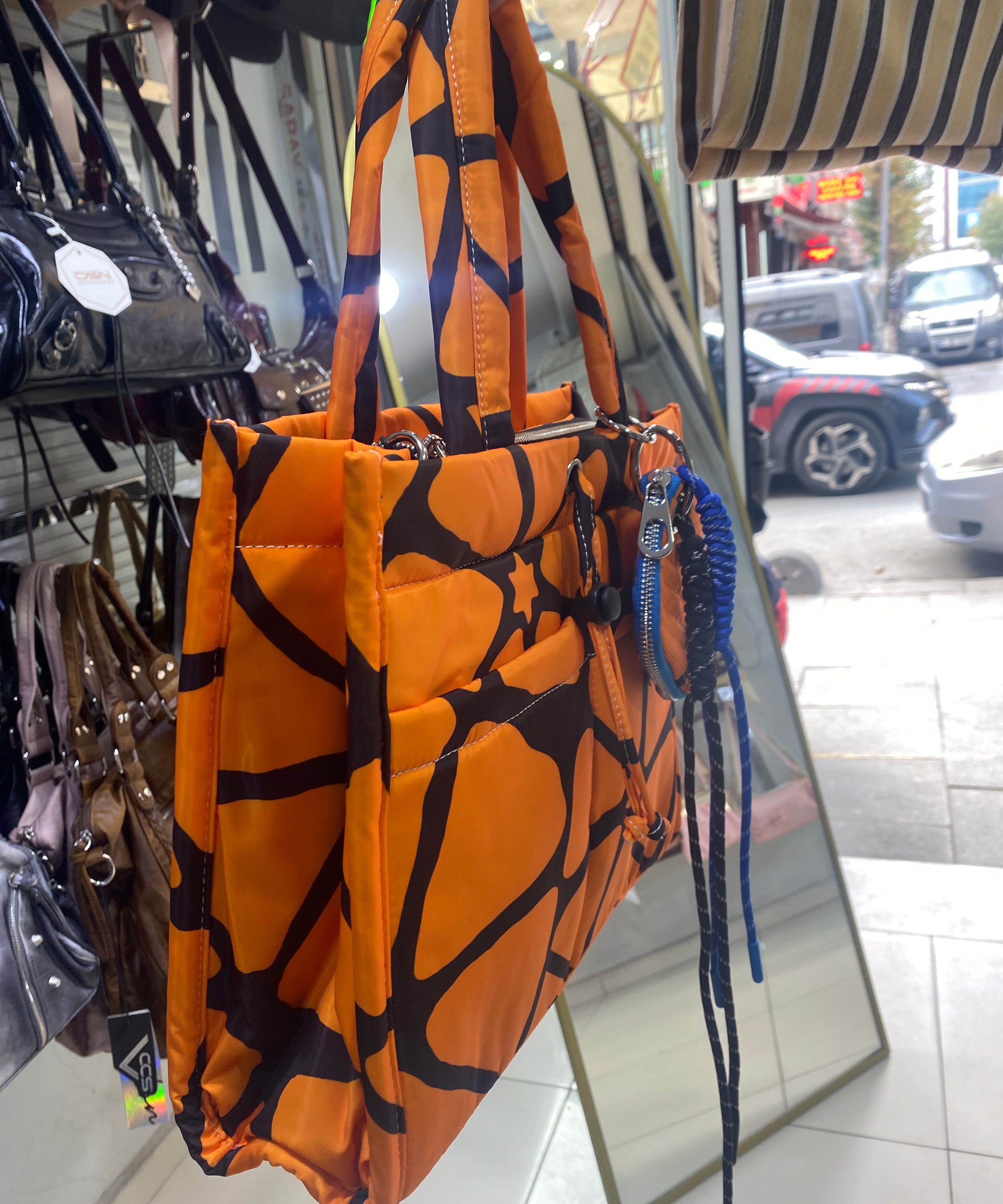 ÇÇS 18620 Kapitone Shopper Çanta - TURUNCU DESENLİ