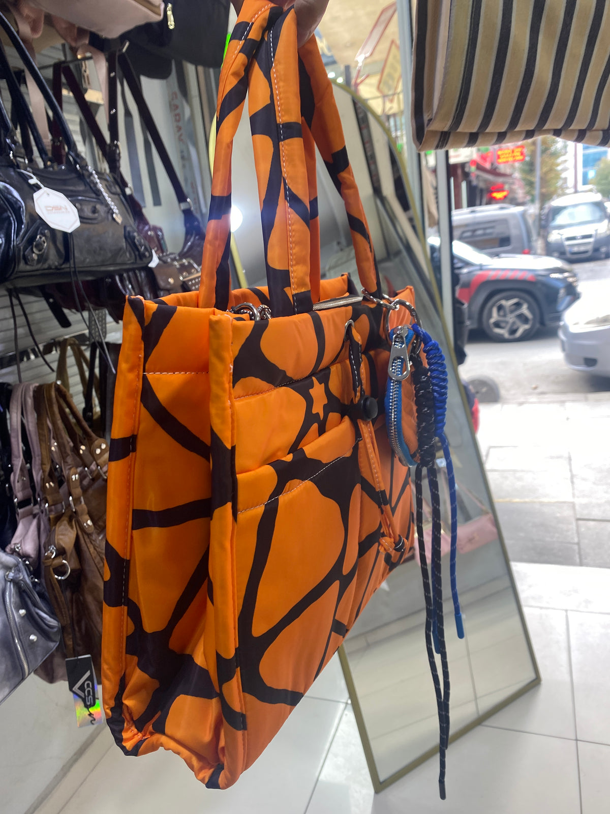 ÇÇS 18620 Kapitone Shopper Çanta - TURUNCU DESENLİ