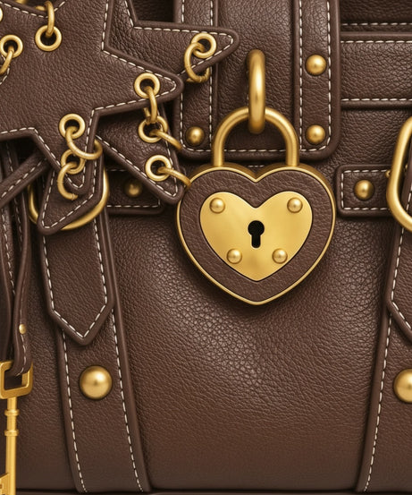 Kısche Kalp Kilitli Charm Detaylı Premium Çanta KISCHE-001 - KAHVE