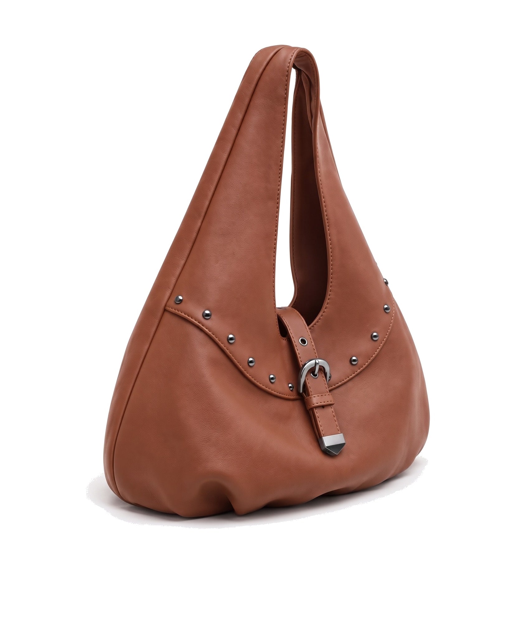 Metal Zımba Detaylı Kilit Aksesuarlı Büyük Boy Hobo Omuz Çantası - Taba