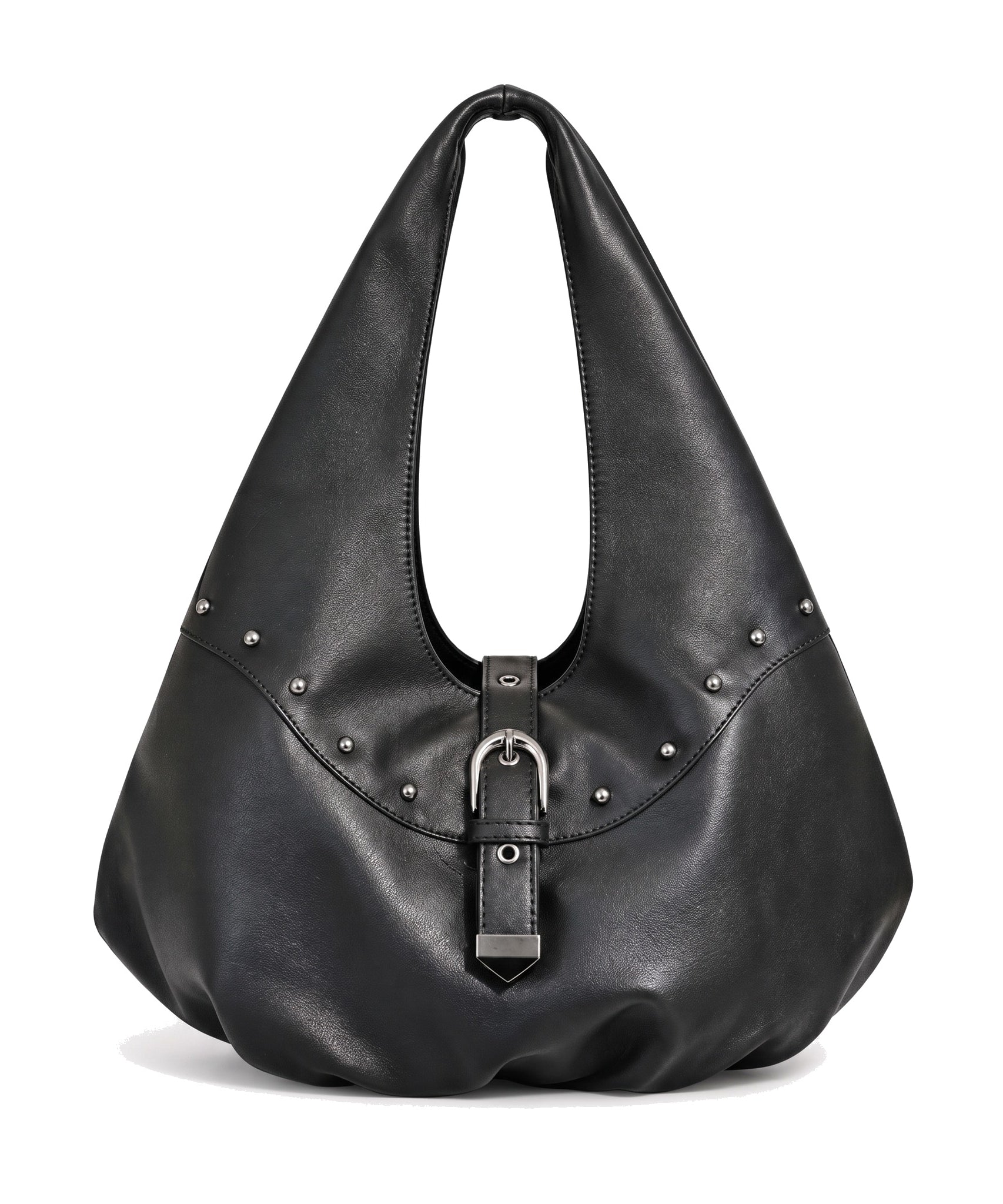Metal Zımba Detaylı Kilit Aksesuarlı Büyük Boy Hobo Omuz Çantası - Siyah