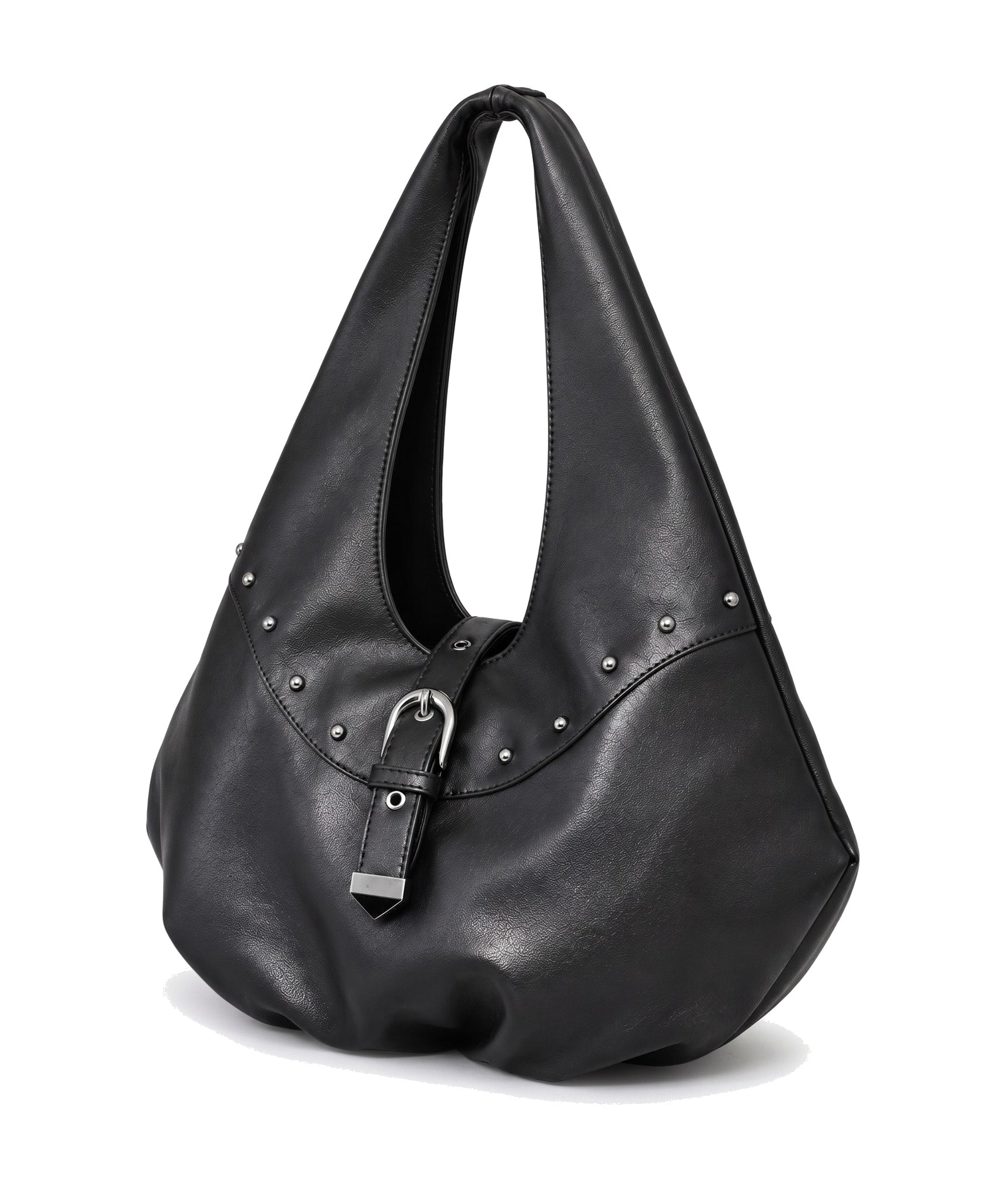 Metal Zımba Detaylı Kilit Aksesuarlı Büyük Boy Hobo Omuz Çantası - Siyah