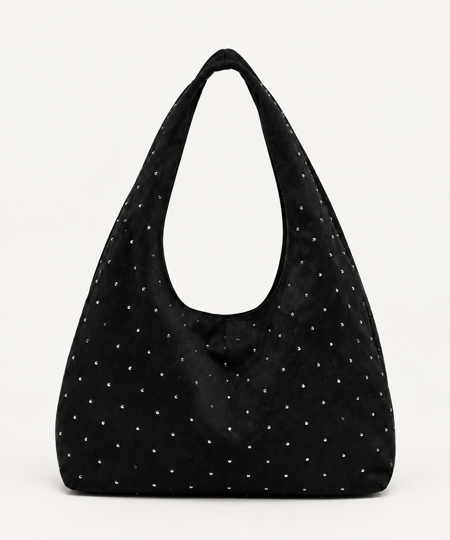 Siyah süet shopper çanta