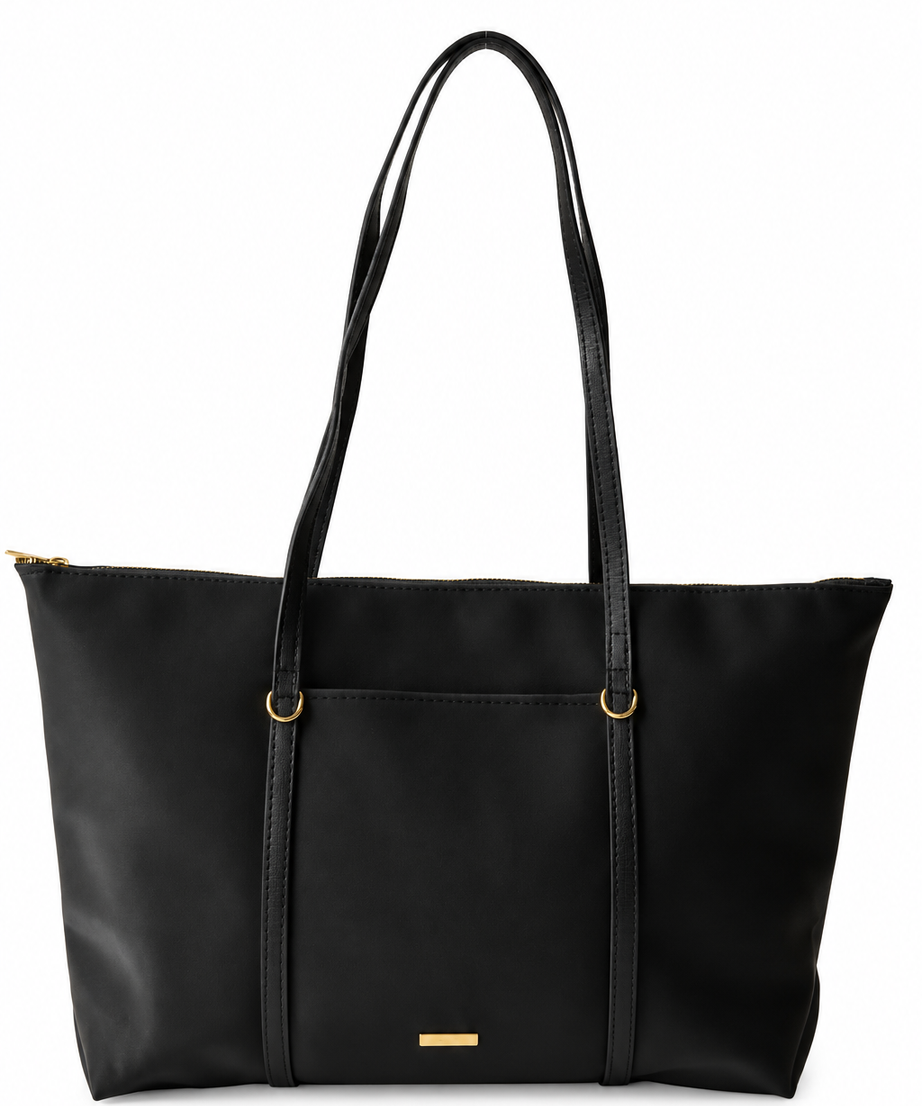 Siyah shopper çanta beyaz fon