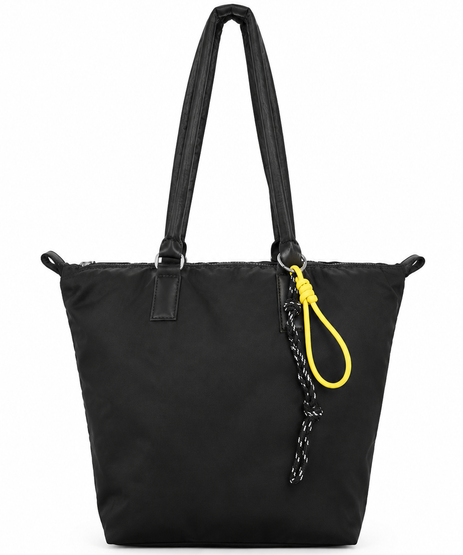 Siyah shopper tote çanta, düz beyaz fon
