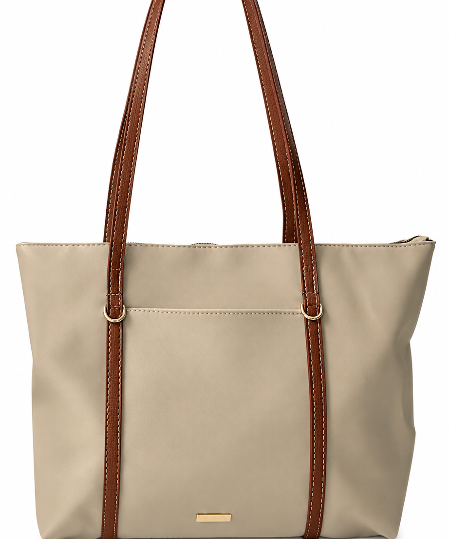 Vizon shopper çanta beyaz fon