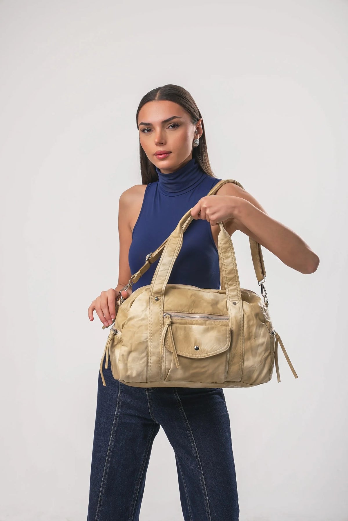 Şık, Modern ve Günlük Kullanım İçin İdeal Eskitme Deri Retro Tarz ccs-18384 - BEJ
