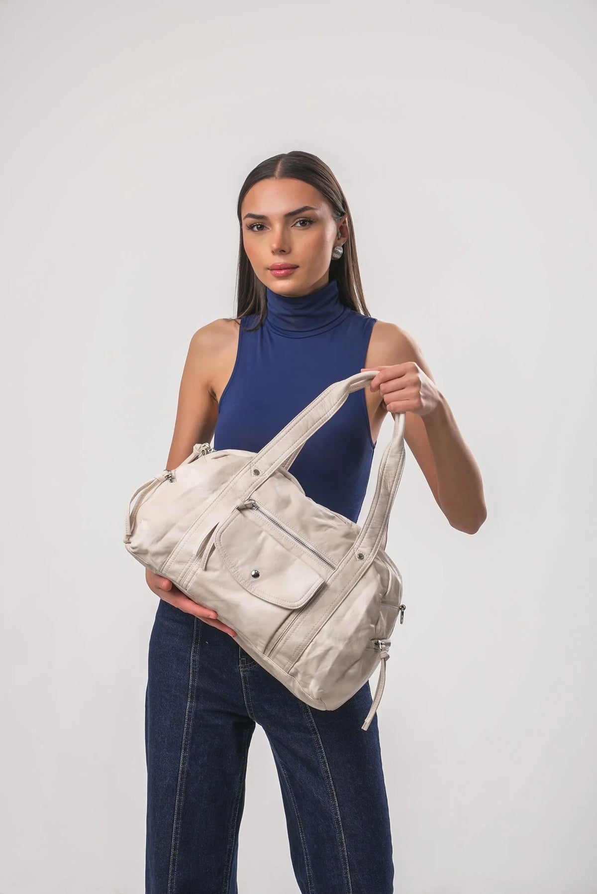 Şık, Modern ve Günlük Kullanım İçin İdeal Eskitme Deri Retro Tarz ccs-18384 - BEYAZ