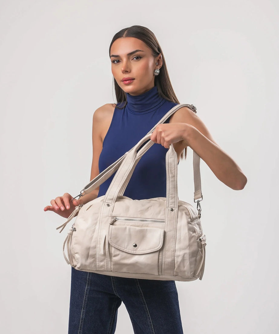 Şık, Modern ve Günlük Kullanım İçin İdeal Eskitme Deri Retro Tarz ccs-18384 - BEYAZ