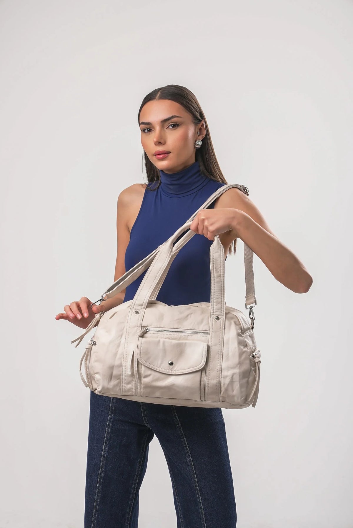 Şık, Modern ve Günlük Kullanım İçin İdeal Eskitme Deri Retro Tarz ccs-18384 - BEYAZ
