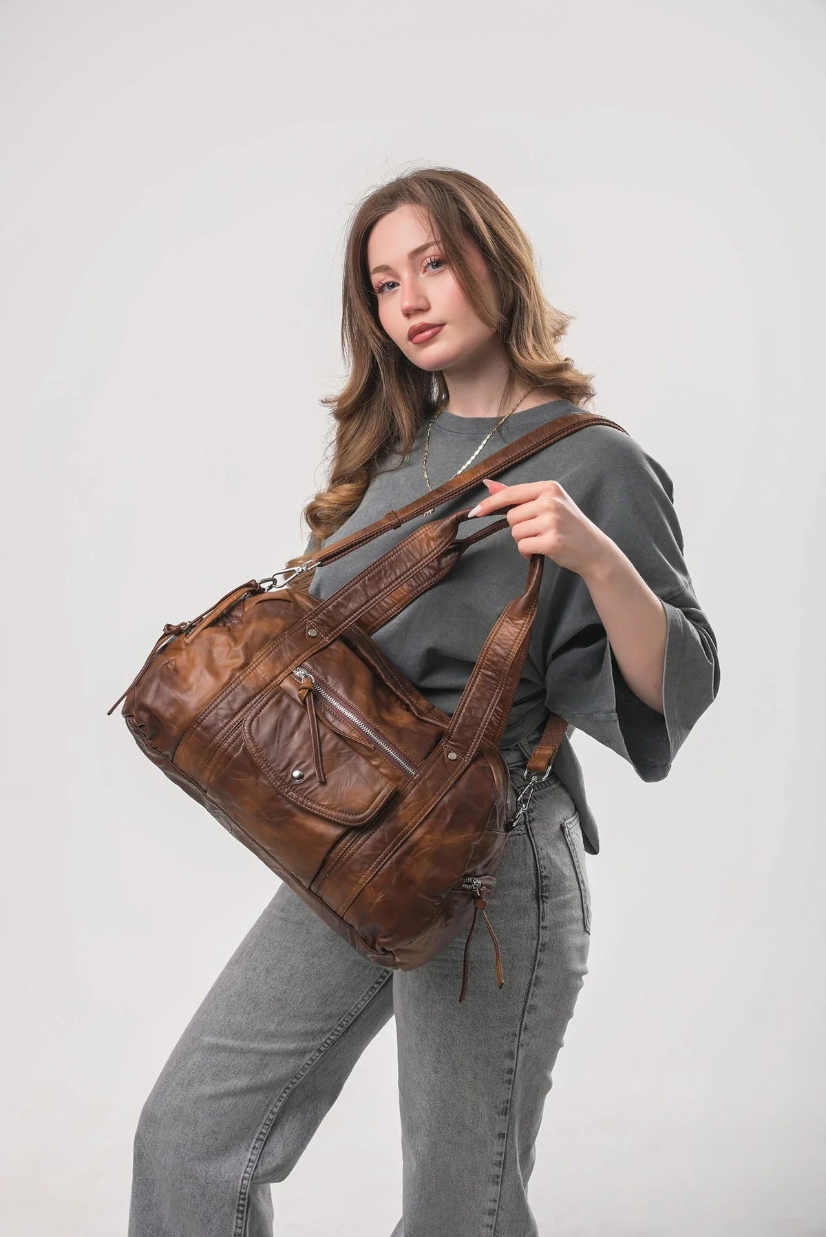 Şık, Modern ve Günlük Kullanım İçin İdeal Eskitme Deri Retro Tarz ccs-18384 - CAMEL