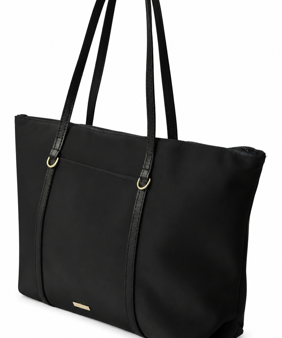 Siyah shopper çanta beyaz fon