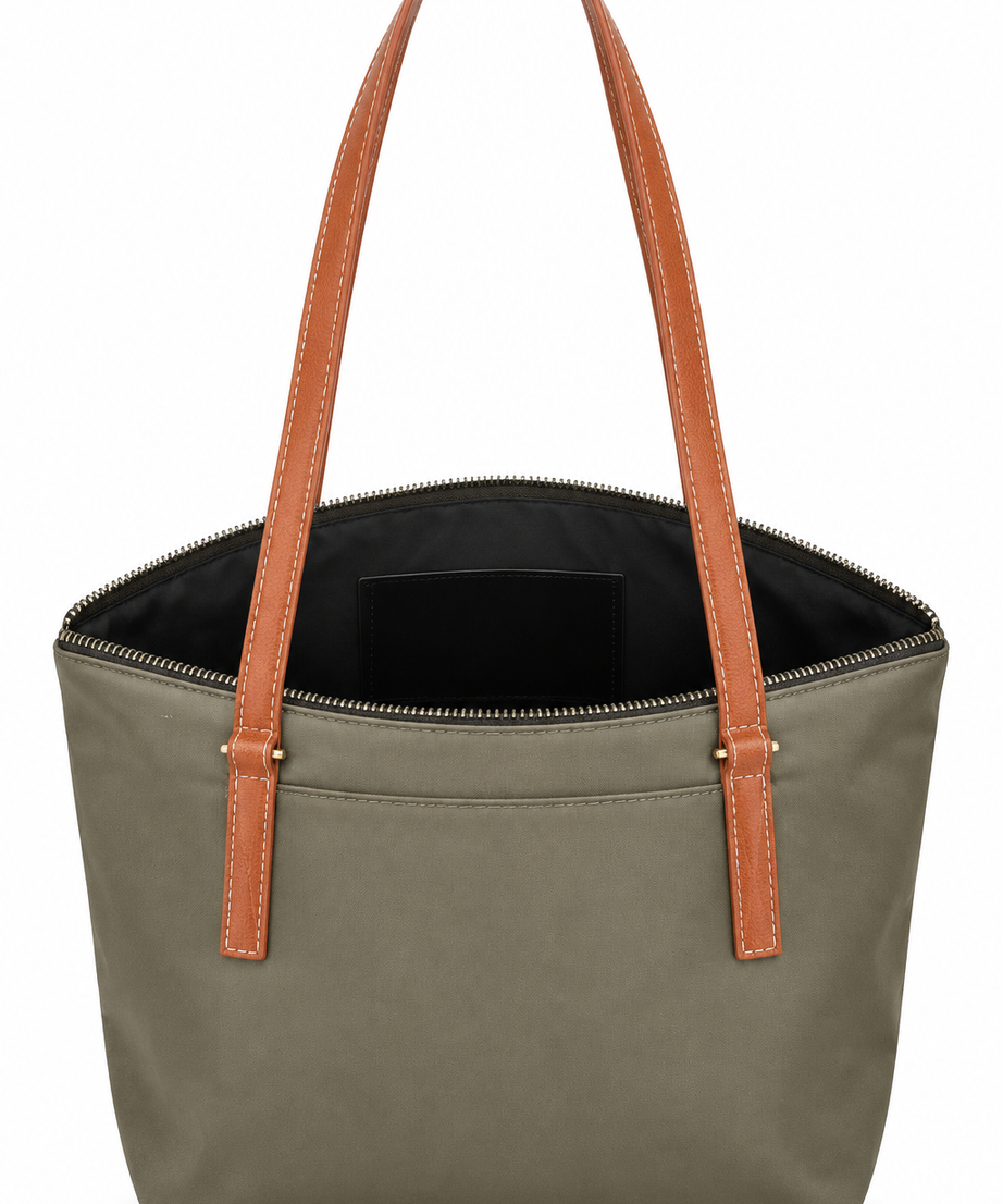 Haki shopper çanta beyaz fon