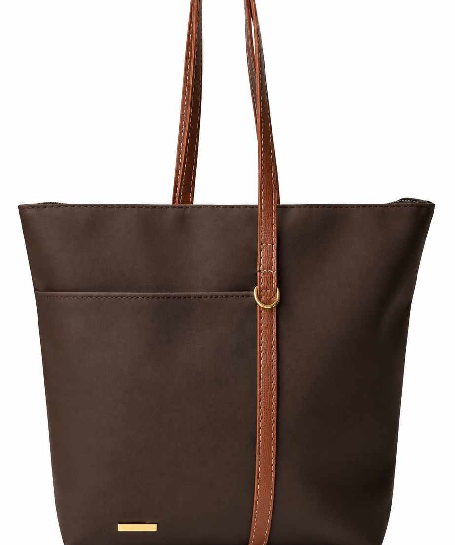 Kahverengi shopper çanta beyaz fon
