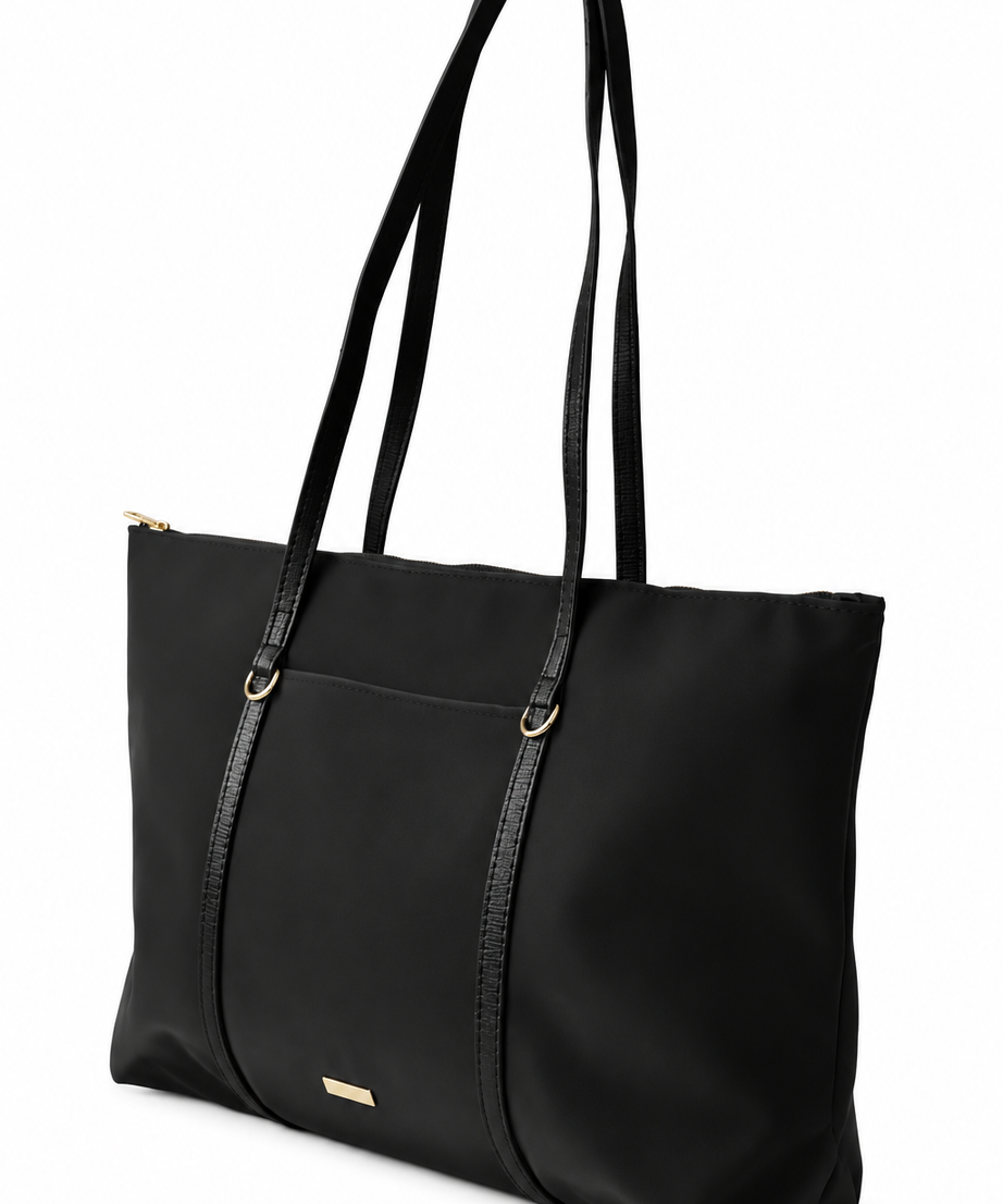 Siyah shopper çanta beyaz fon