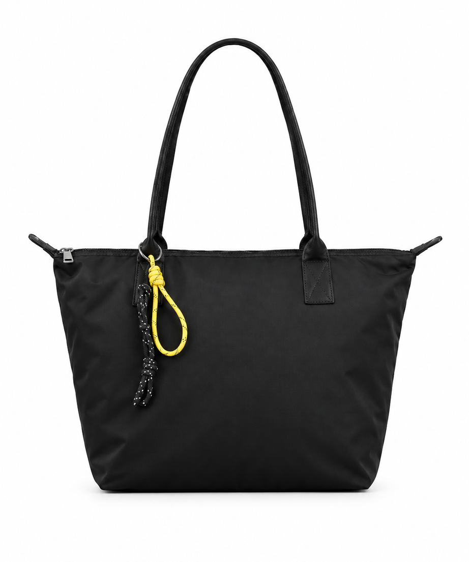 Siyah shopper tote çanta, düz beyaz fon