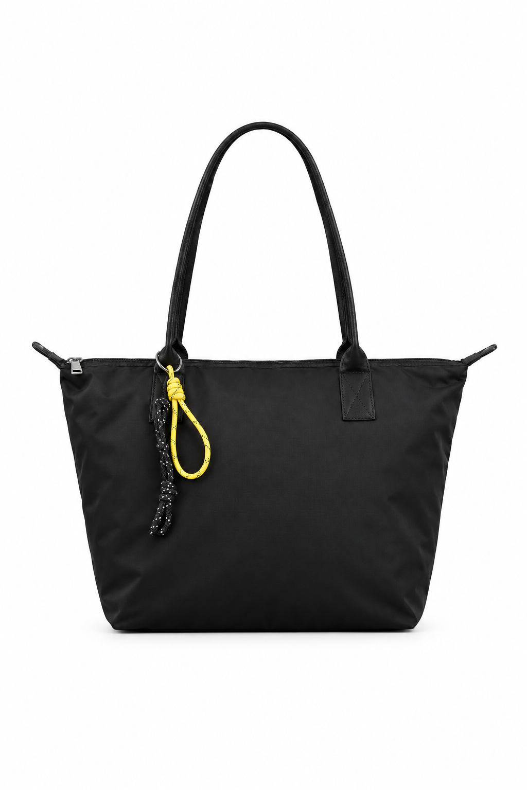 Siyah shopper tote çanta, düz beyaz fon
