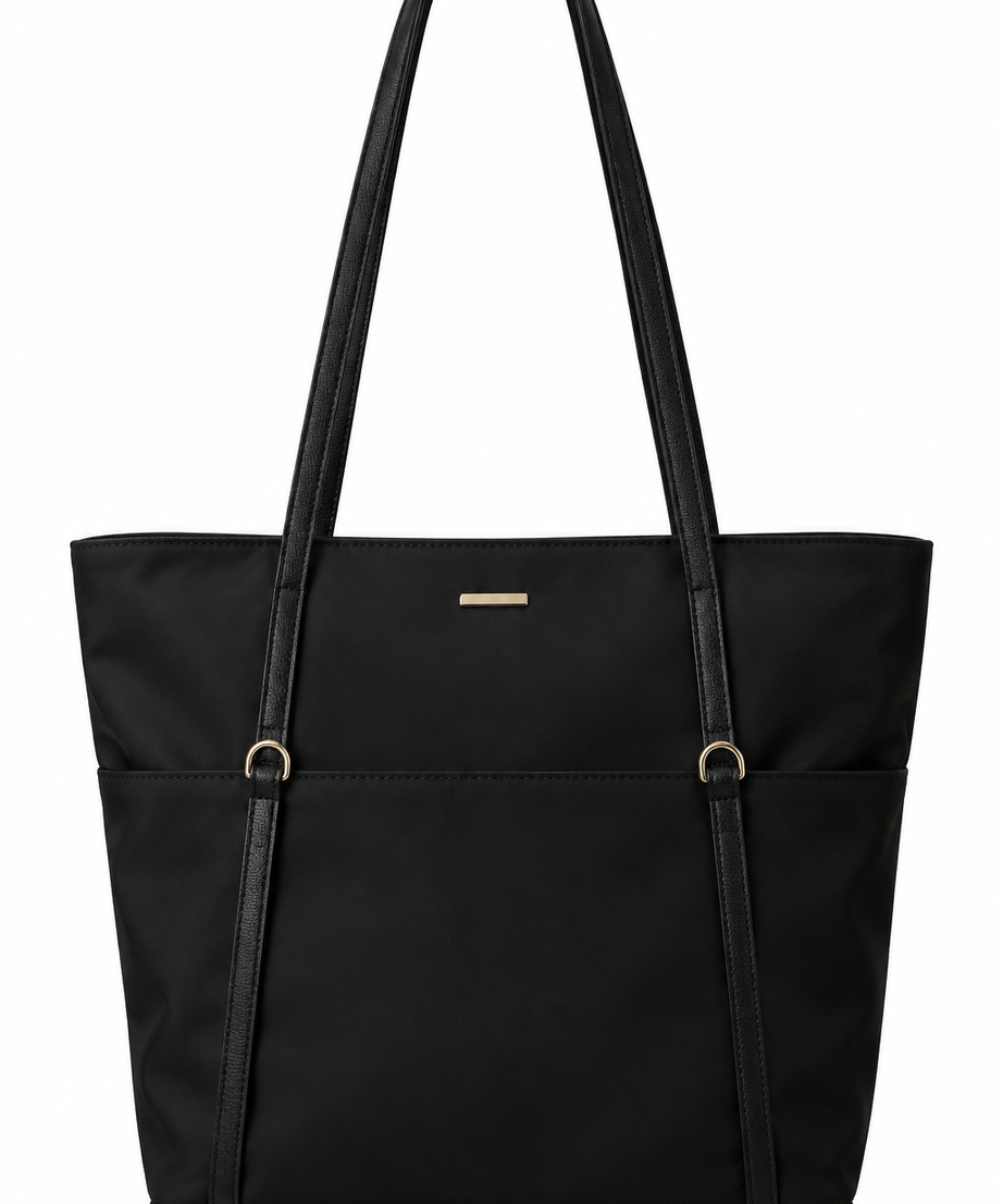 Siyah shopper çanta beyaz fon