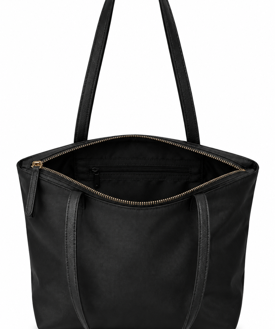 Siyah shopper çanta beyaz fon