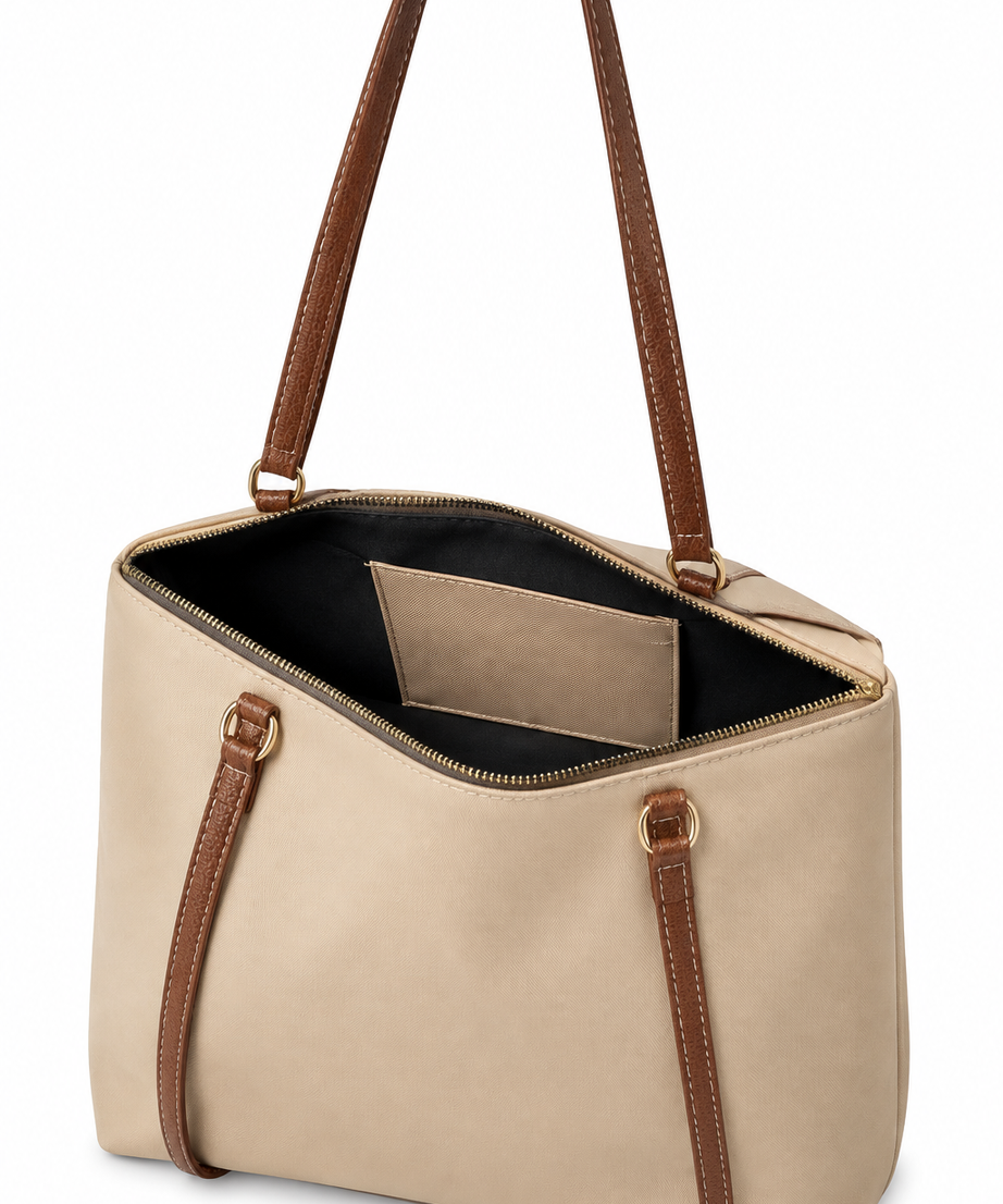 Vizon shopper çanta beyaz fon