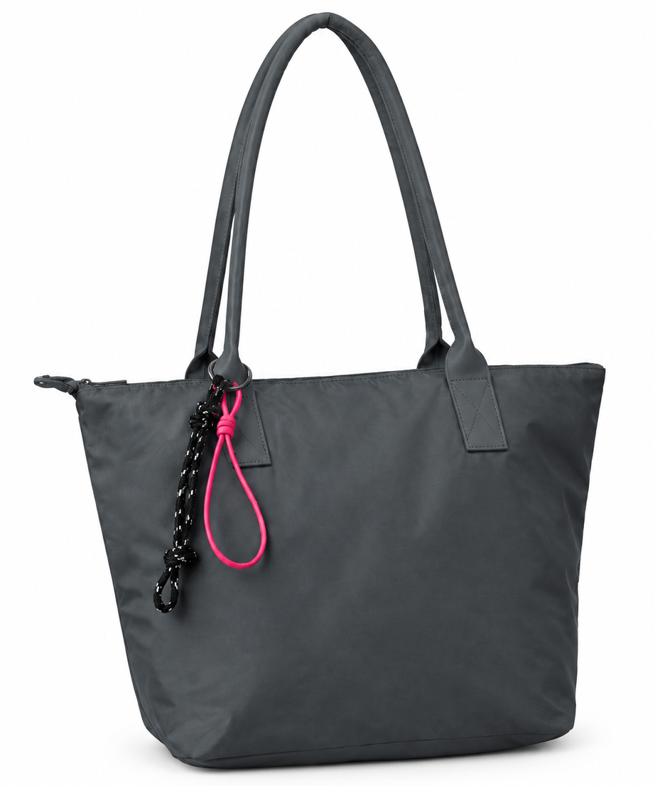 Gri shopper tote çanta, düz beyaz fon