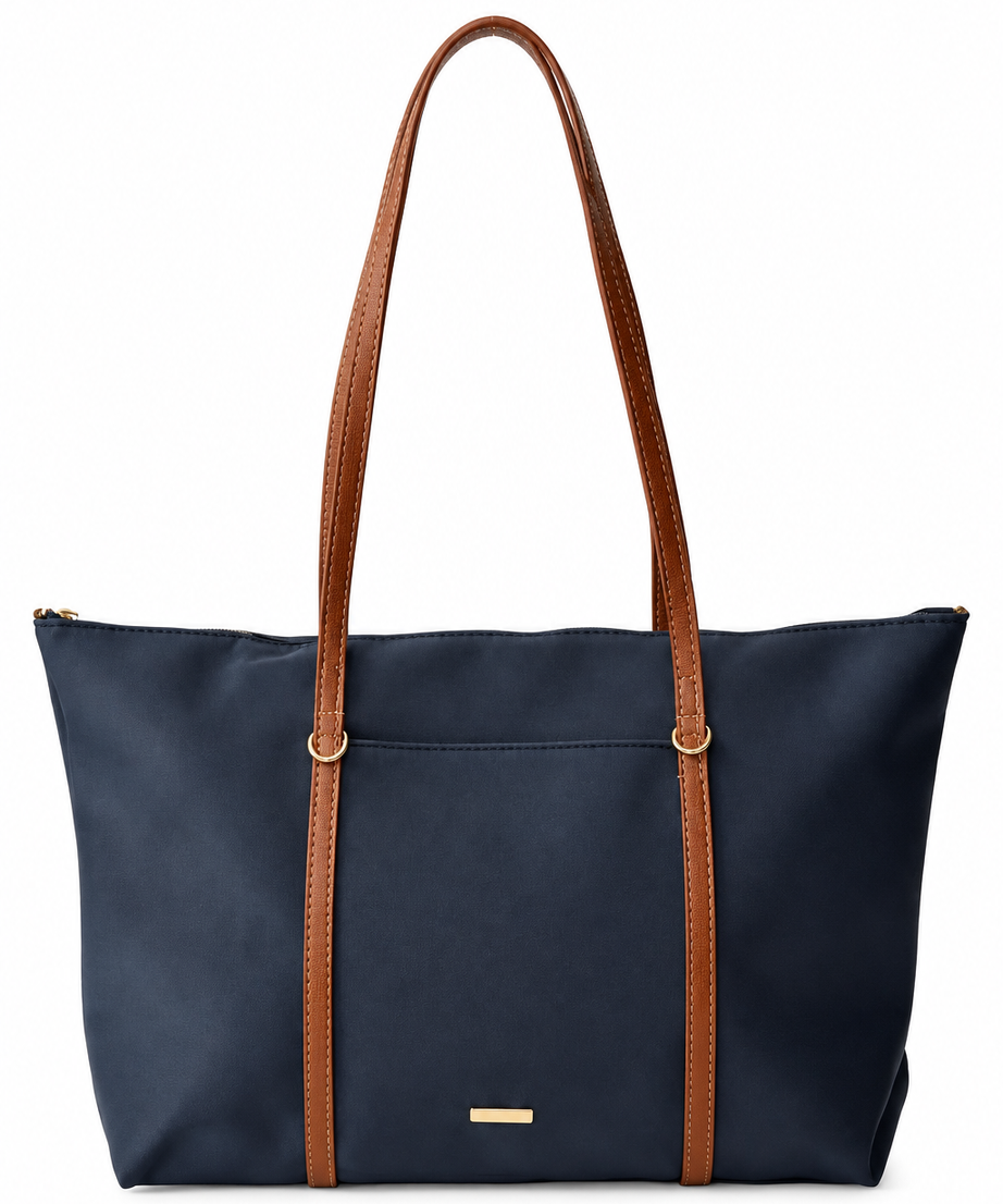 Lacivert shopper çanta beyaz fon