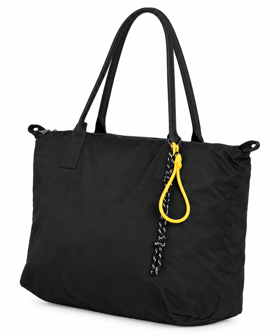 Siyah shopper tote çanta, düz beyaz fon