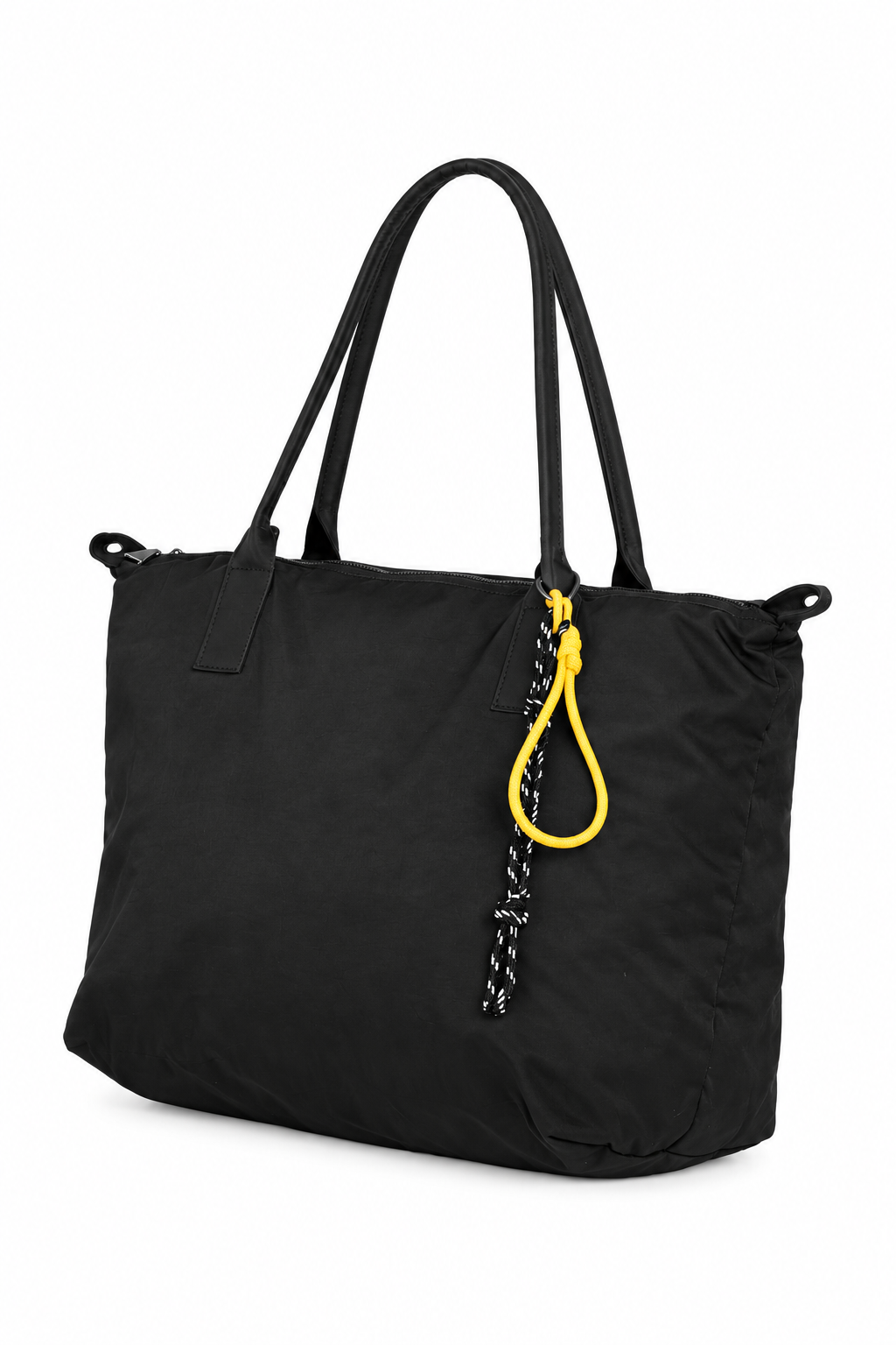 Siyah shopper tote çanta, düz beyaz fon