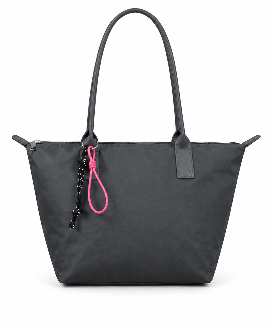 Gri shopper tote çanta, düz beyaz fon