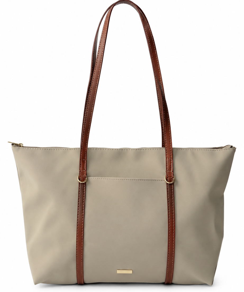 Vizon shopper çanta beyaz fon