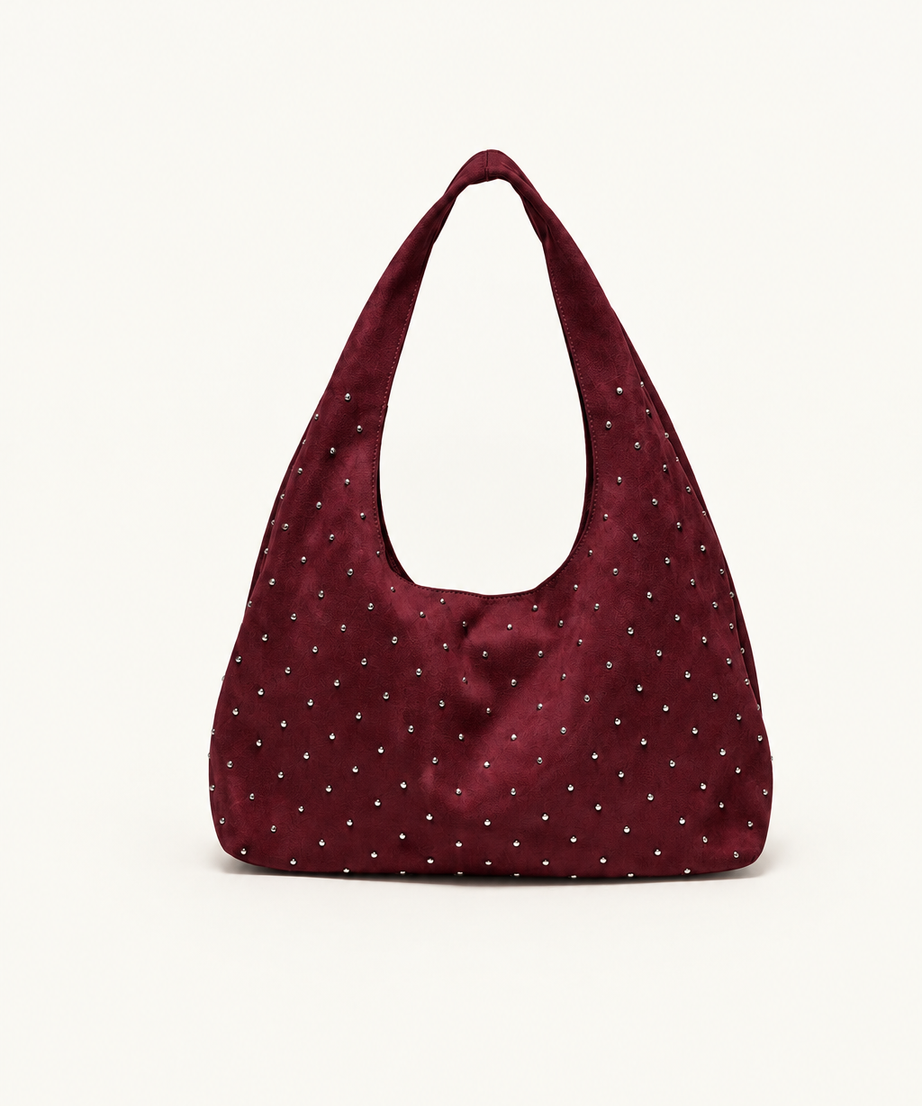 Bordo süet shopper çanta