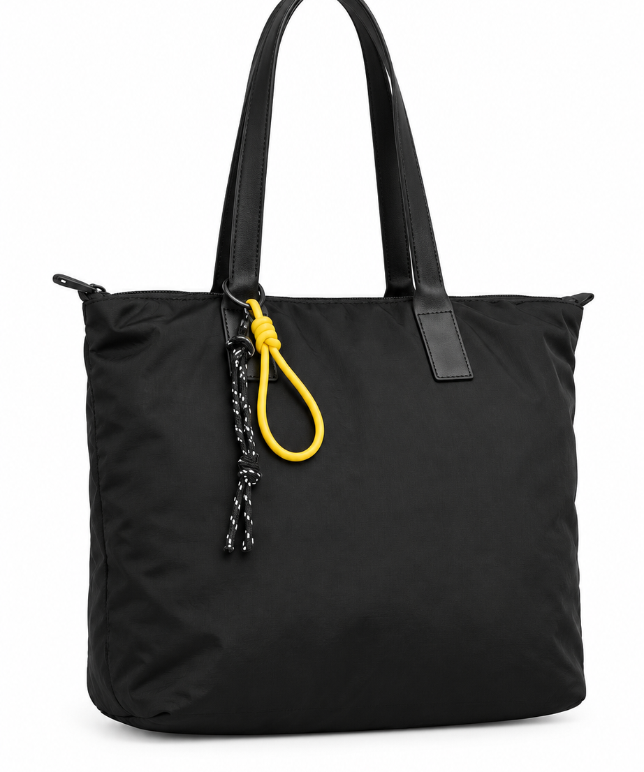 Siyah shopper tote çanta, düz beyaz fon