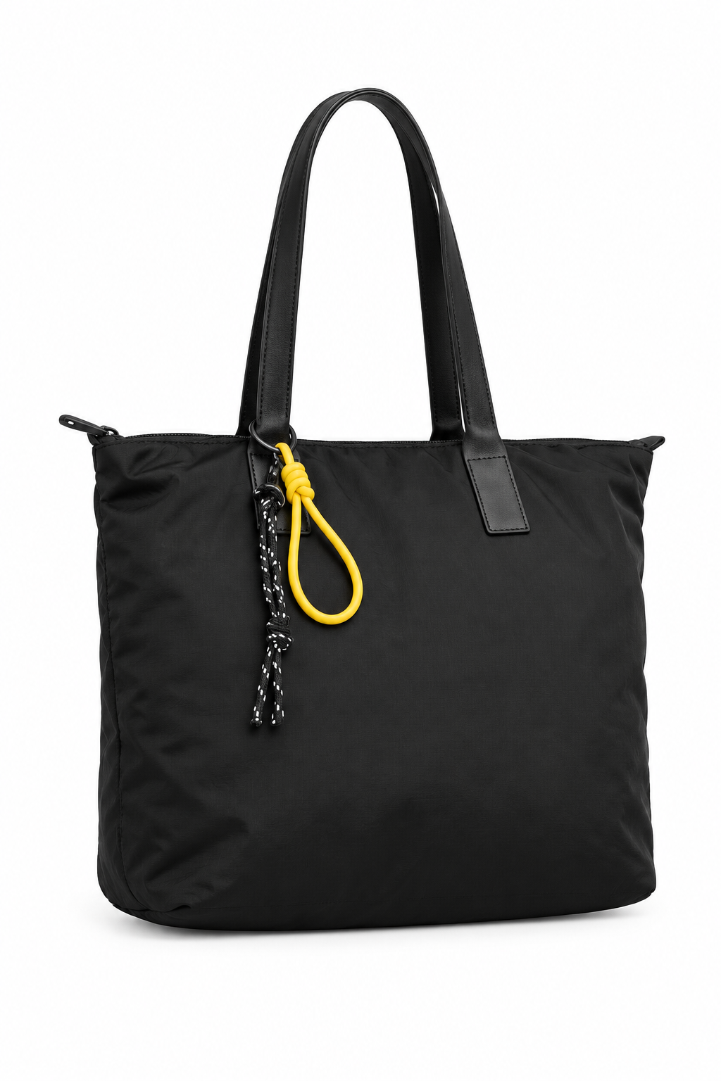 Siyah shopper tote çanta, düz beyaz fon