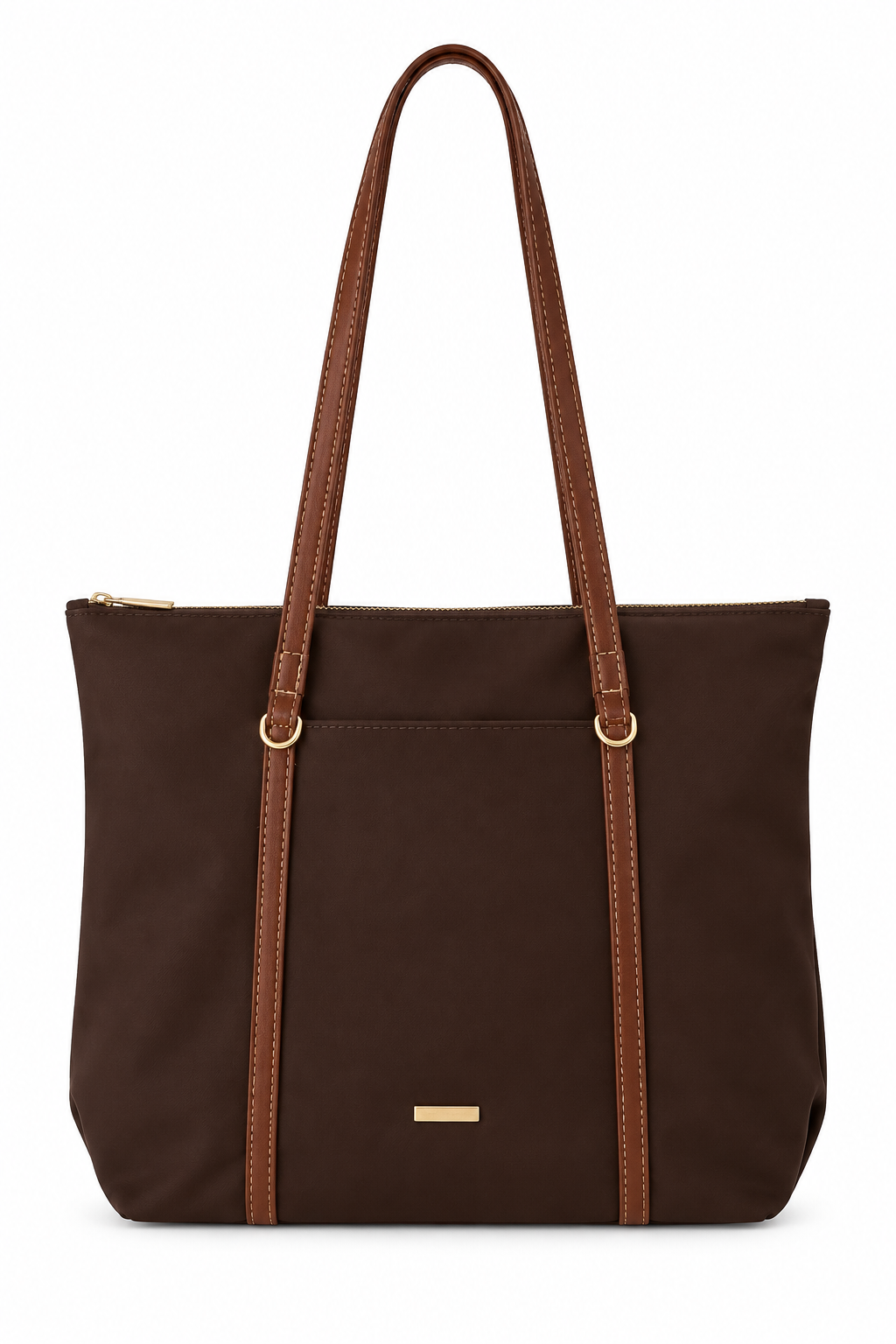 Kahverengi shopper çanta beyaz fon