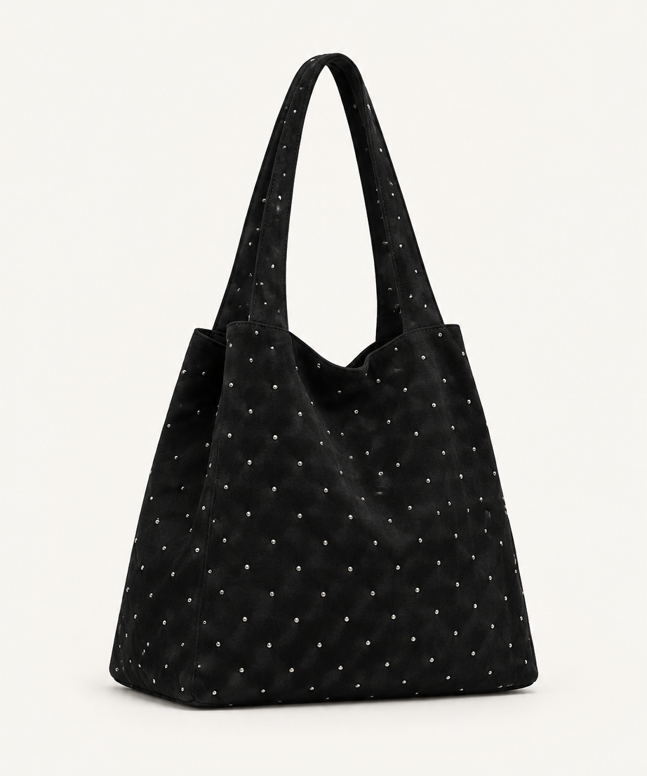 Siyah süet shopper çanta