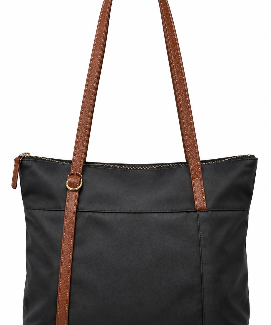 Siyah taba shopper çanta beyaz fon
