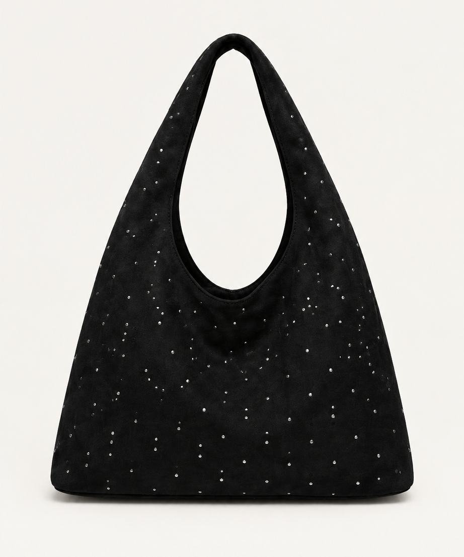 Siyah süet shopper çanta