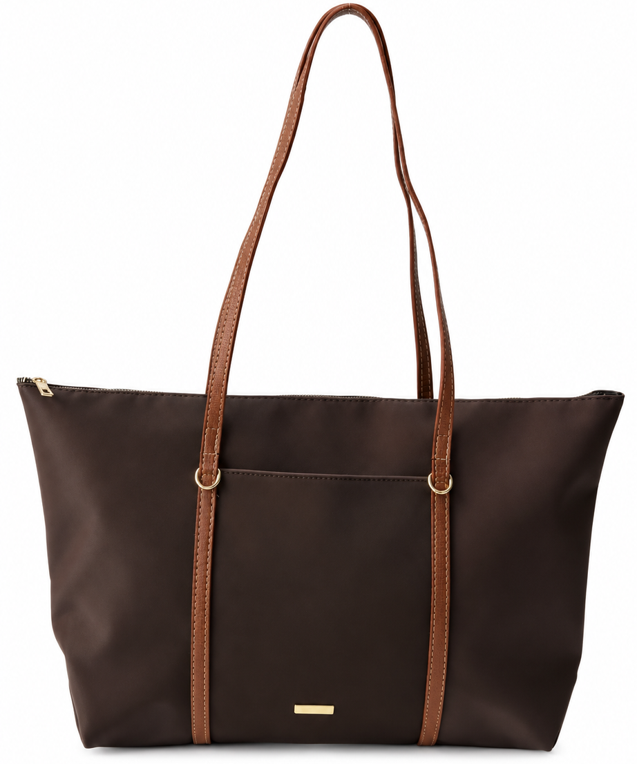 Kahverengi shopper çanta beyaz fon
