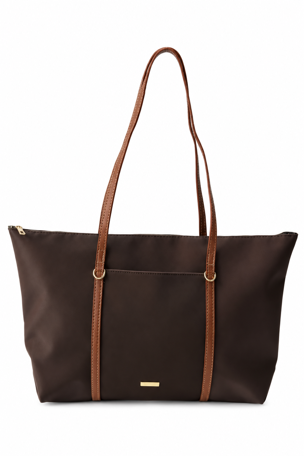 Kahverengi shopper çanta beyaz fon