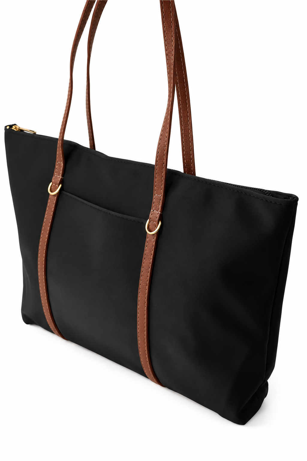 Siyah taba shopper çanta beyaz fon