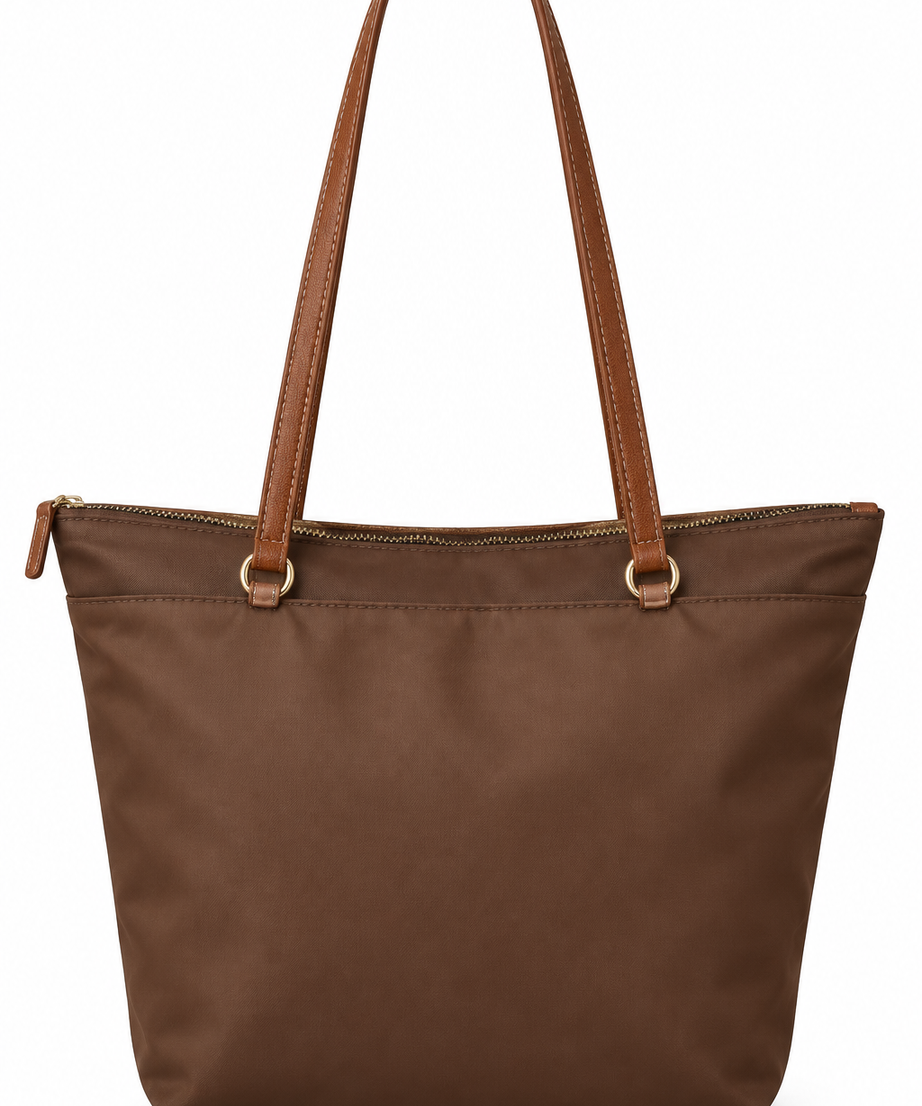 Kahverengi shopper çanta beyaz fon