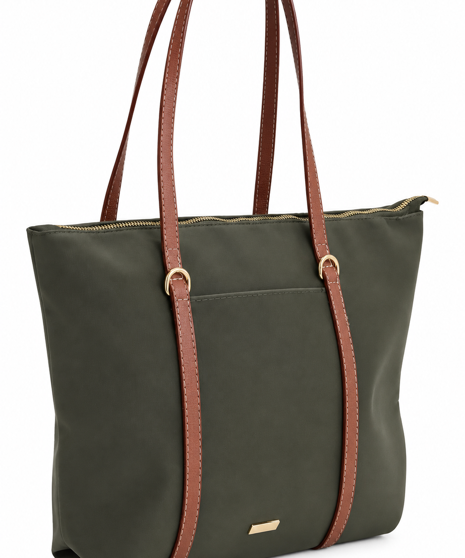 Haki shopper çanta beyaz fon