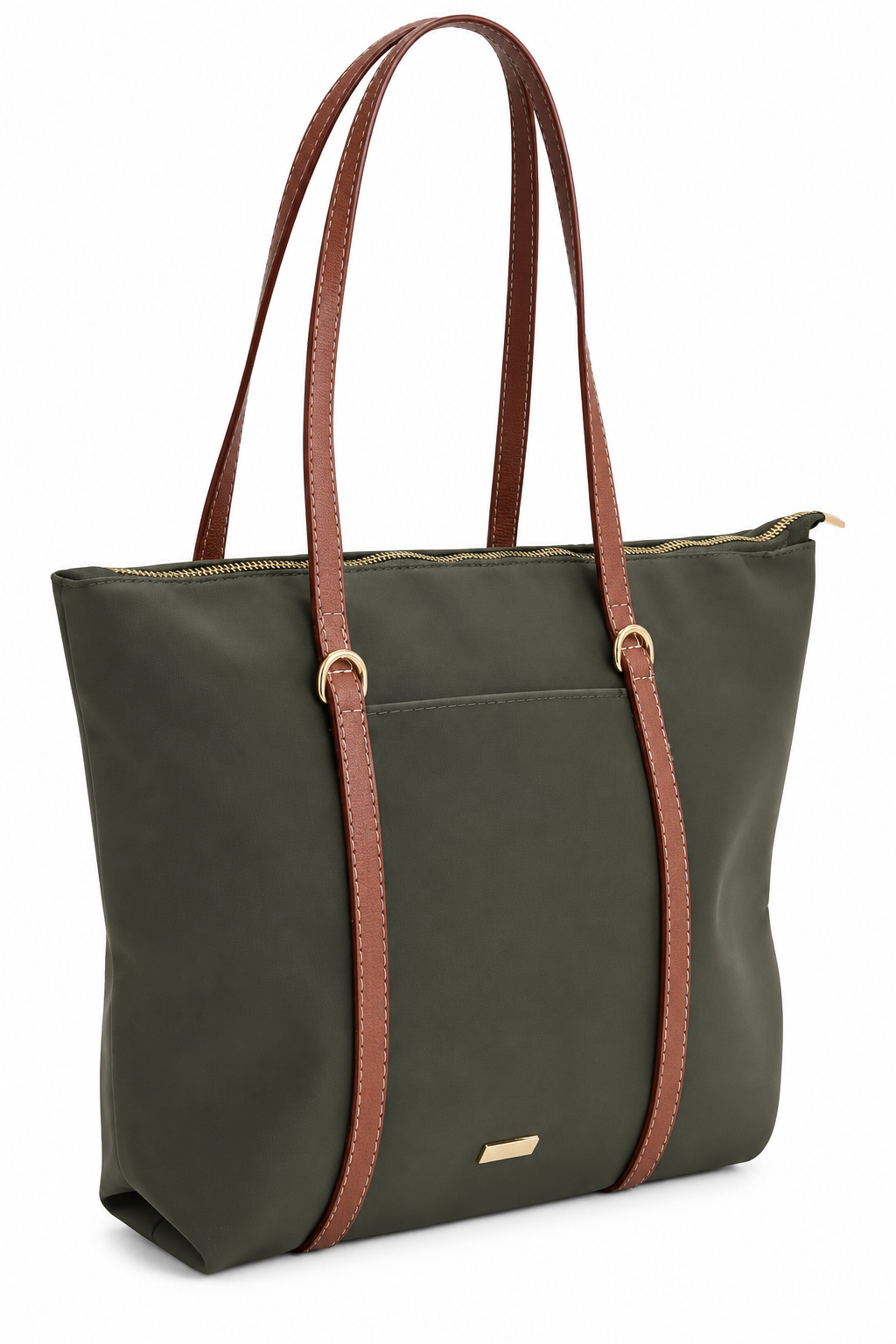 Haki shopper çanta beyaz fon